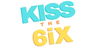 A blue and yellow logo for kiss the 6 ix