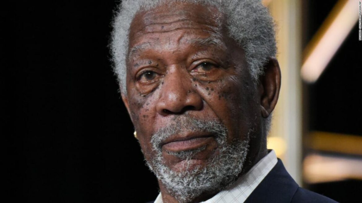 A close up of morgan freeman with white hair