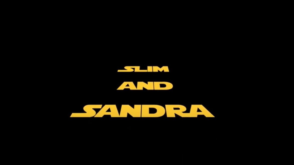A black background with yellow letters that say " slim and sandra ".