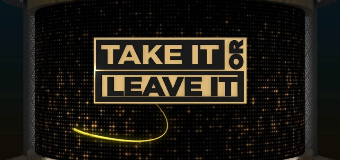A black and gold logo that says take it or leave it.