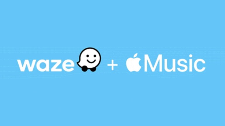 A blue background with an image of a car and the words " waze plus music ".