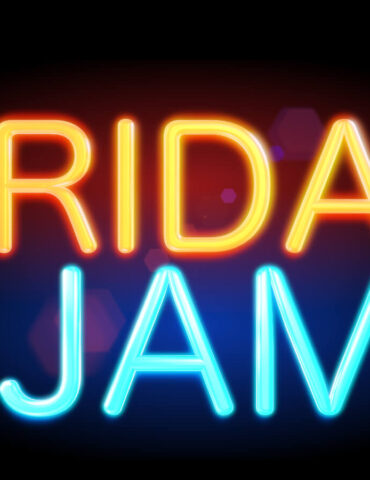 A neon sign that says friday jam.